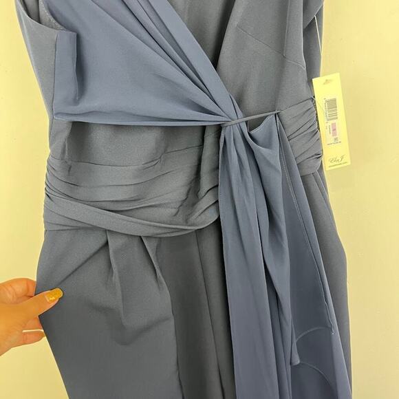 Eliza J Navy Ruffled Chiffon Draped Sleeveless Evening Wide Leg Jumpsuit Size 6 - Picture 4 of 12